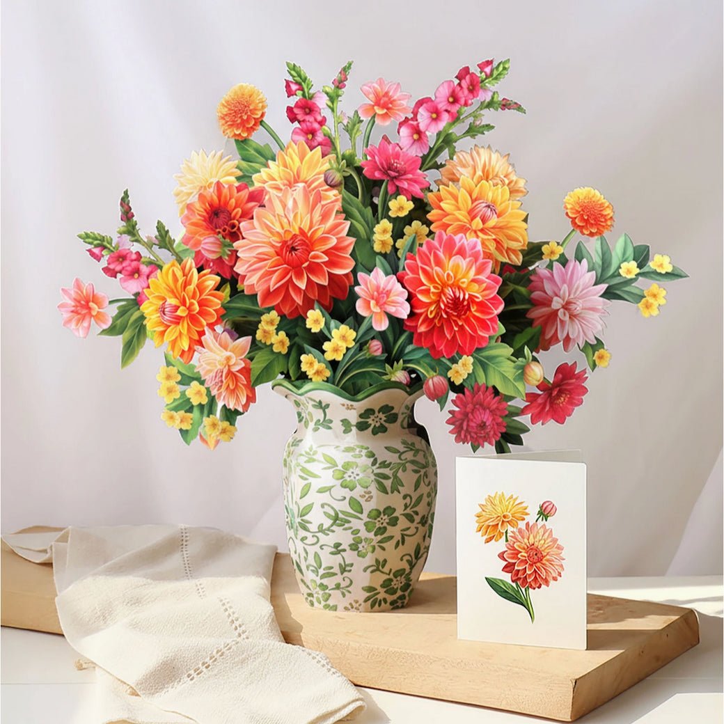 Full Size Sunrise Dahlias Pop Up Greeting Card Bouquet - Marmalade Mercantile