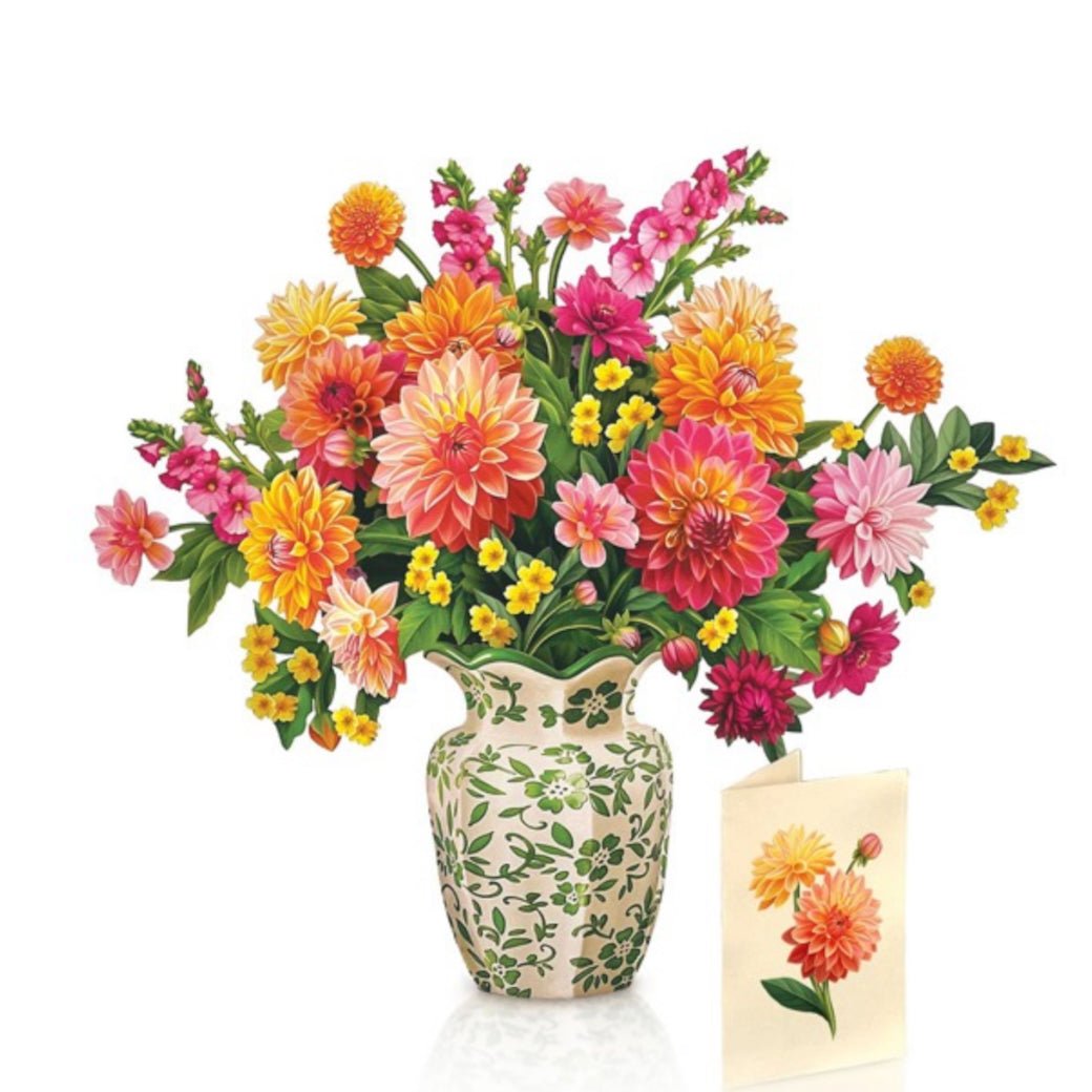 Full Size Sunrise Dahlias Pop Up Greeting Card Bouquet - Marmalade Mercantile