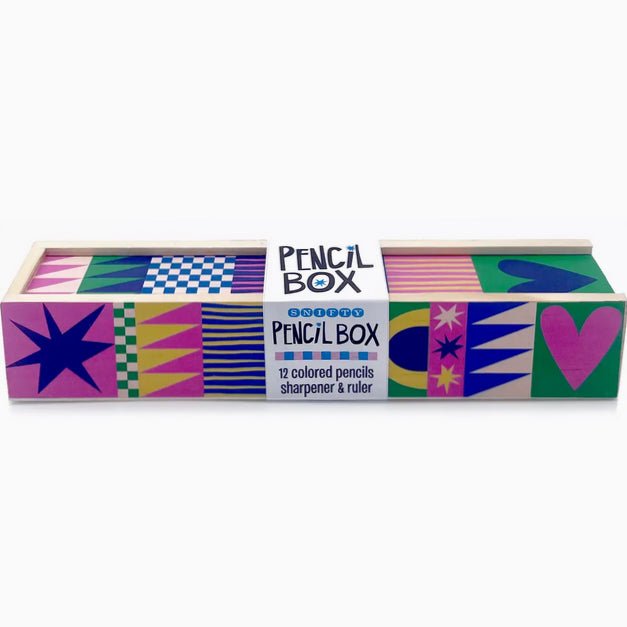 Geo Love 12 Colored Pencils in Wooden Box 2 Sharpener - Marmalade Mercantile
