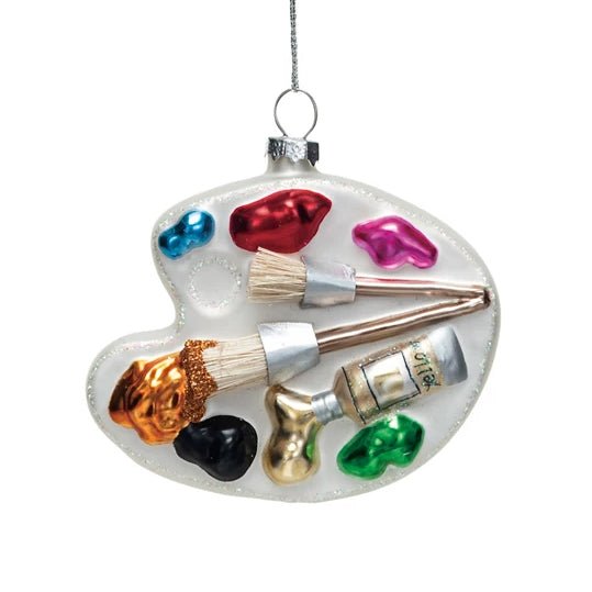 Glass Artist's Painting Palette Christmas Ornament w Brush - Marmalade Mercantile