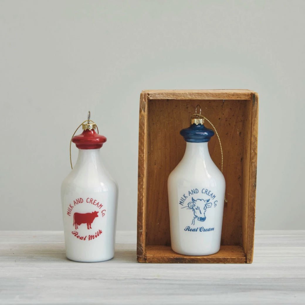 Glass Milk Bottle Farmhouse Christmas Ornament "Milk And Cream Co." CHOICE of Color - Marmalade Mercantile