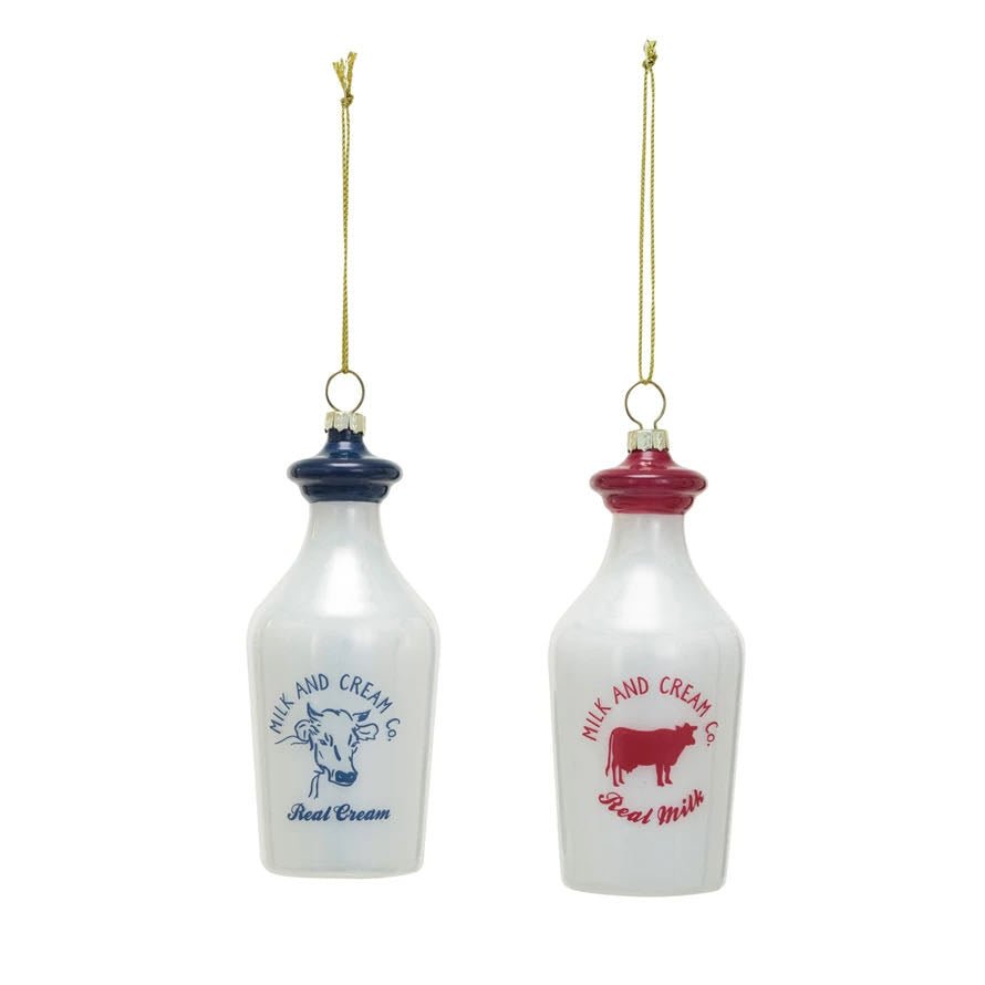 Glass Milk Bottle Farmhouse Christmas Ornament "Milk And Cream Co." CHOICE of Color - Marmalade Mercantile