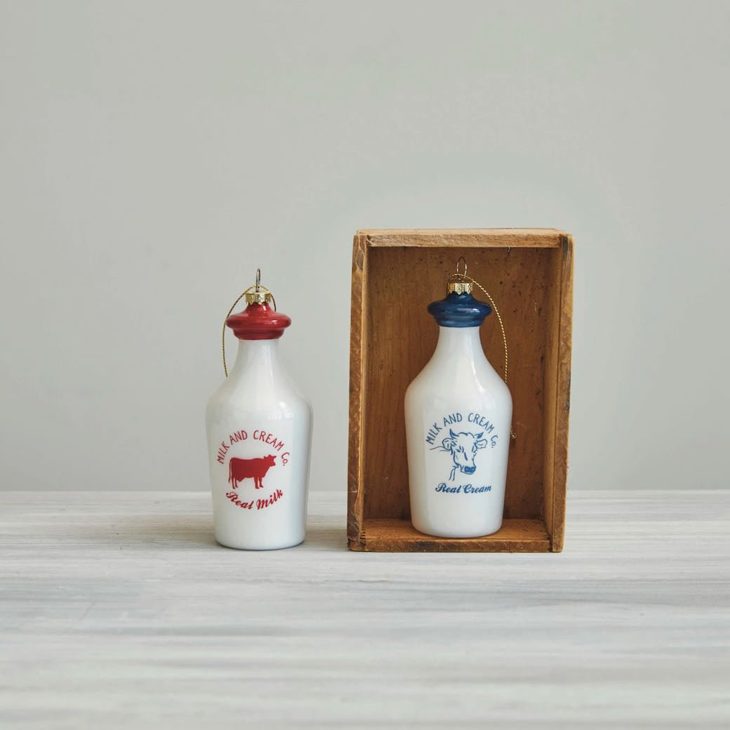 Glass Milk Bottle Farmhouse Christmas Ornament "Milk And Cream Co." CHOICE of Color - Marmalade Mercantile