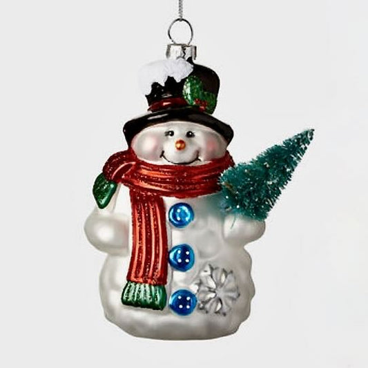 Glass Snowman Ornament with Bottle Brush Tree - Marmalade Mercantile