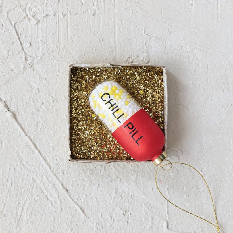 Glittered Glass Chill Pill Christmas Ornament - Marmalade Mercantile