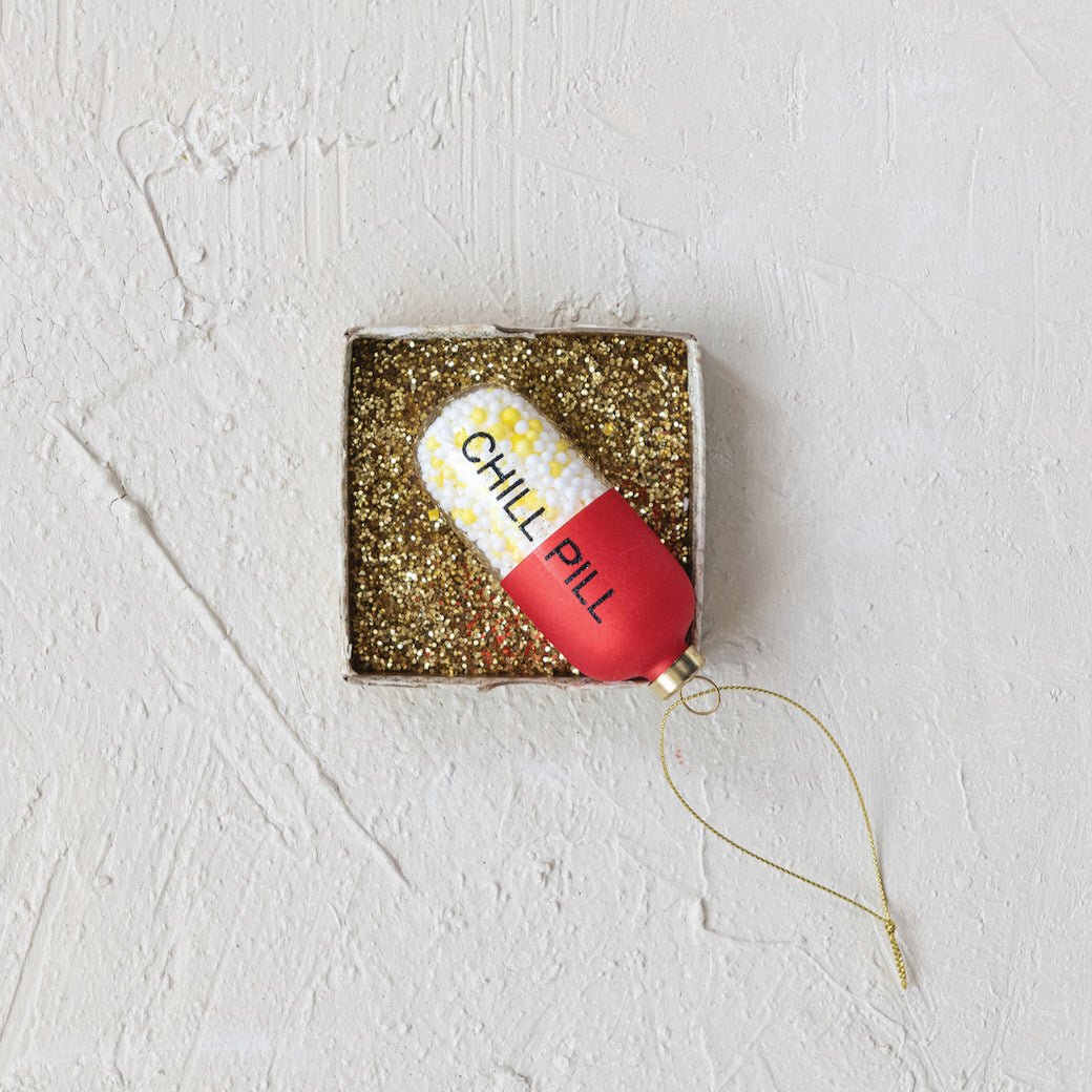 Glittered Glass Chill Pill Christmas Ornament - Marmalade Mercantile