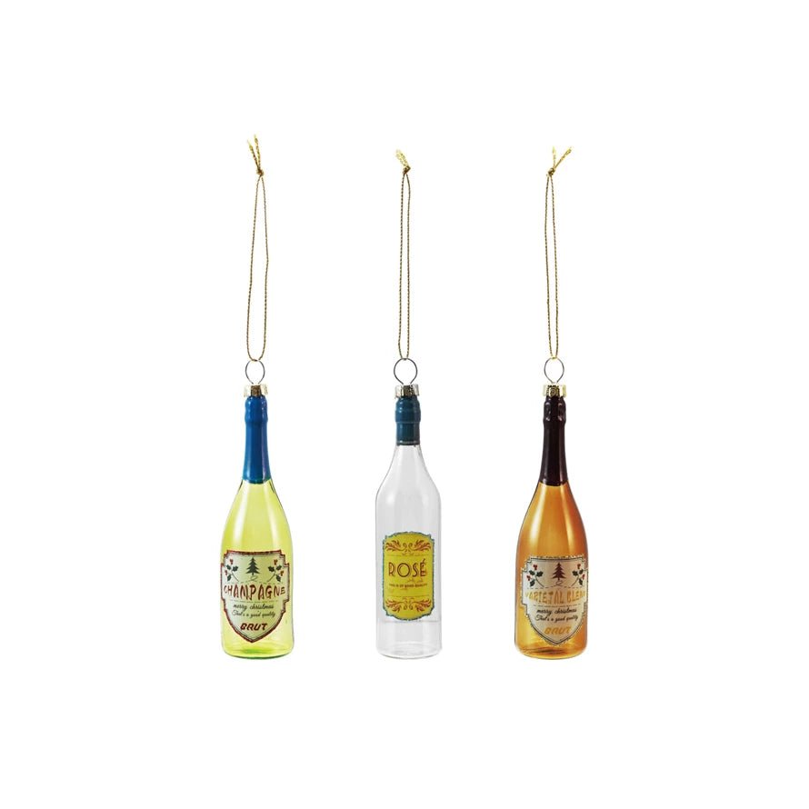 Glittered Glass Wine Bottle Ornament CHOICE of Three Styles - Marmalade Mercantile