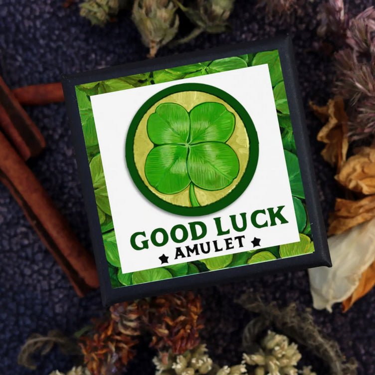 Good Luck Amulet - Fortune & Joy Talisman Necklace w Clover - Marmalade Mercantile