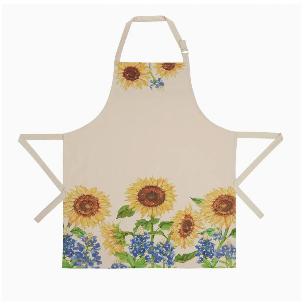 Gorgeous Kitchen Apron with Sunflowers and Bluebonnets - Marmalade Mercantile