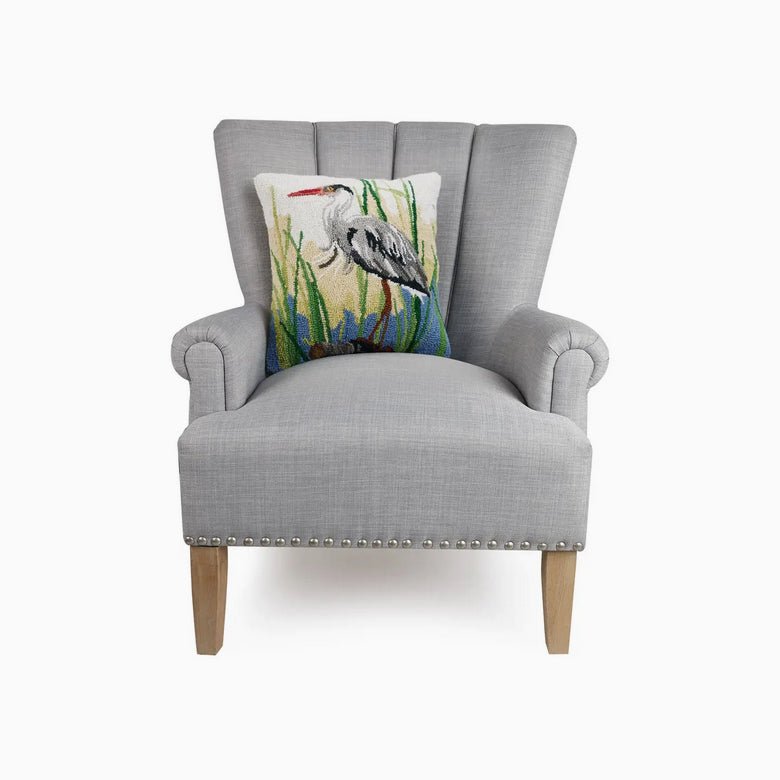 Great Blue Heron Hooked Rug Pillow - Marmalade Mercantile