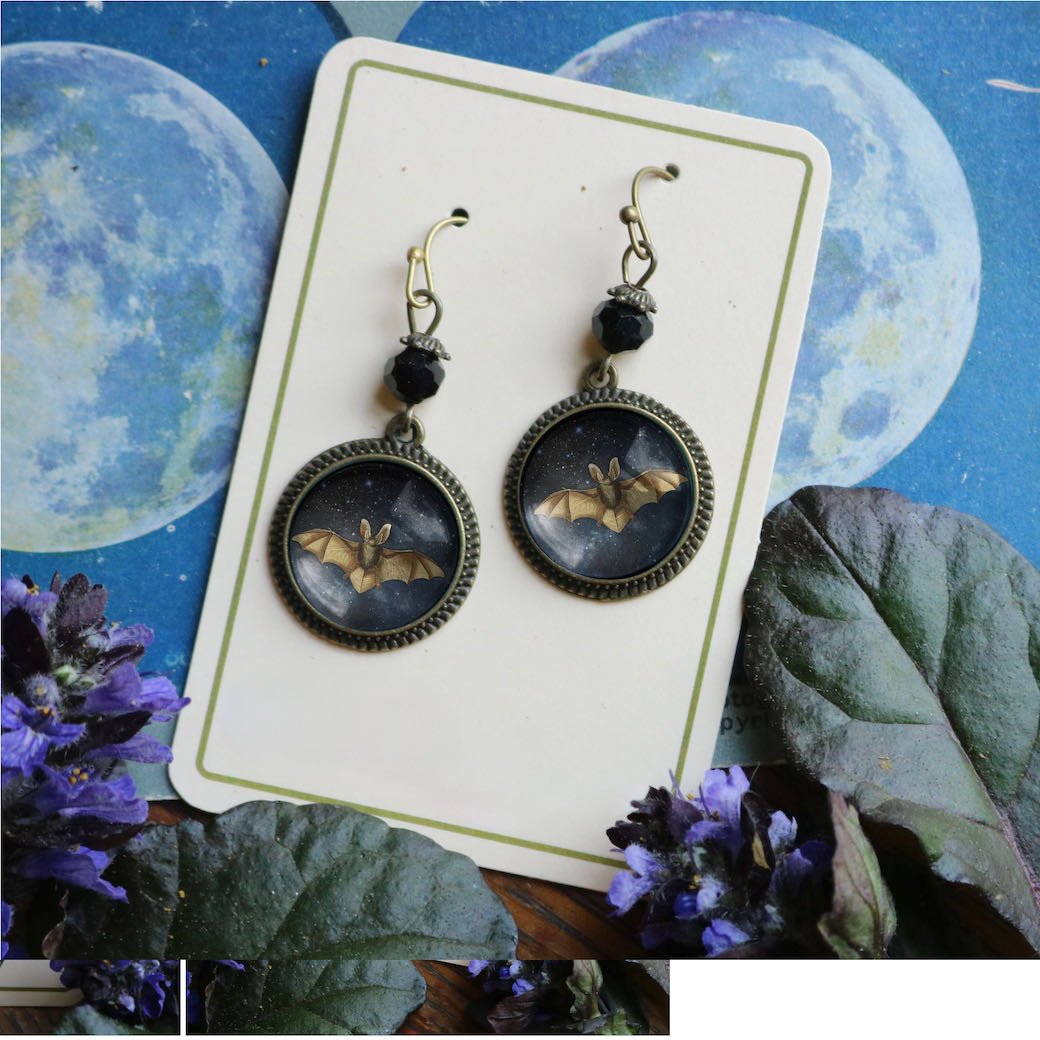 Halloween Bat Starry Night Sky Earrings for Pierced Ears - Marmalade Mercantile