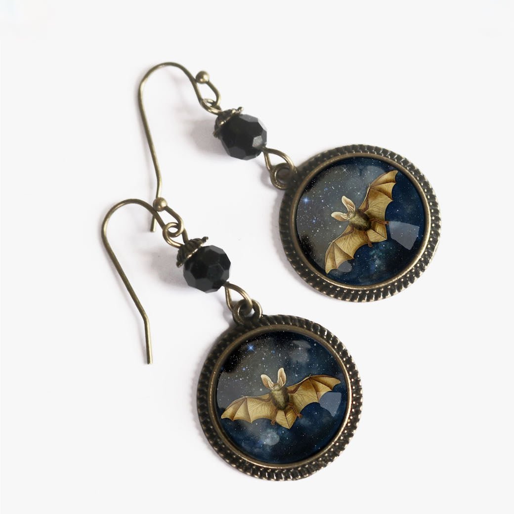 Halloween Bat Starry Night Sky Earrings for Pierced Ears - Marmalade Mercantile