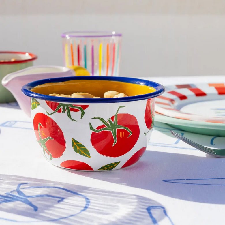 Hand - Crafted Enamelware Serving Bowl Tomato Pattern - Marmalade Mercantile
