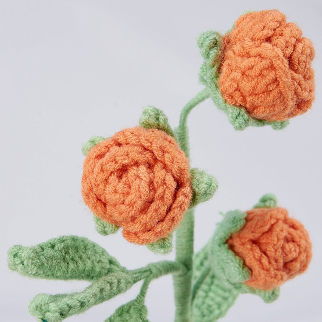 Hand - Made Crocheted Orange Rose Spray - Marmalade Mercantile