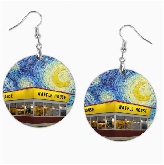 Hand - Made Earrings for Pierced Ears van Gogh Starry Night Waffle House (Rob Hans) - Marmalade Mercantile