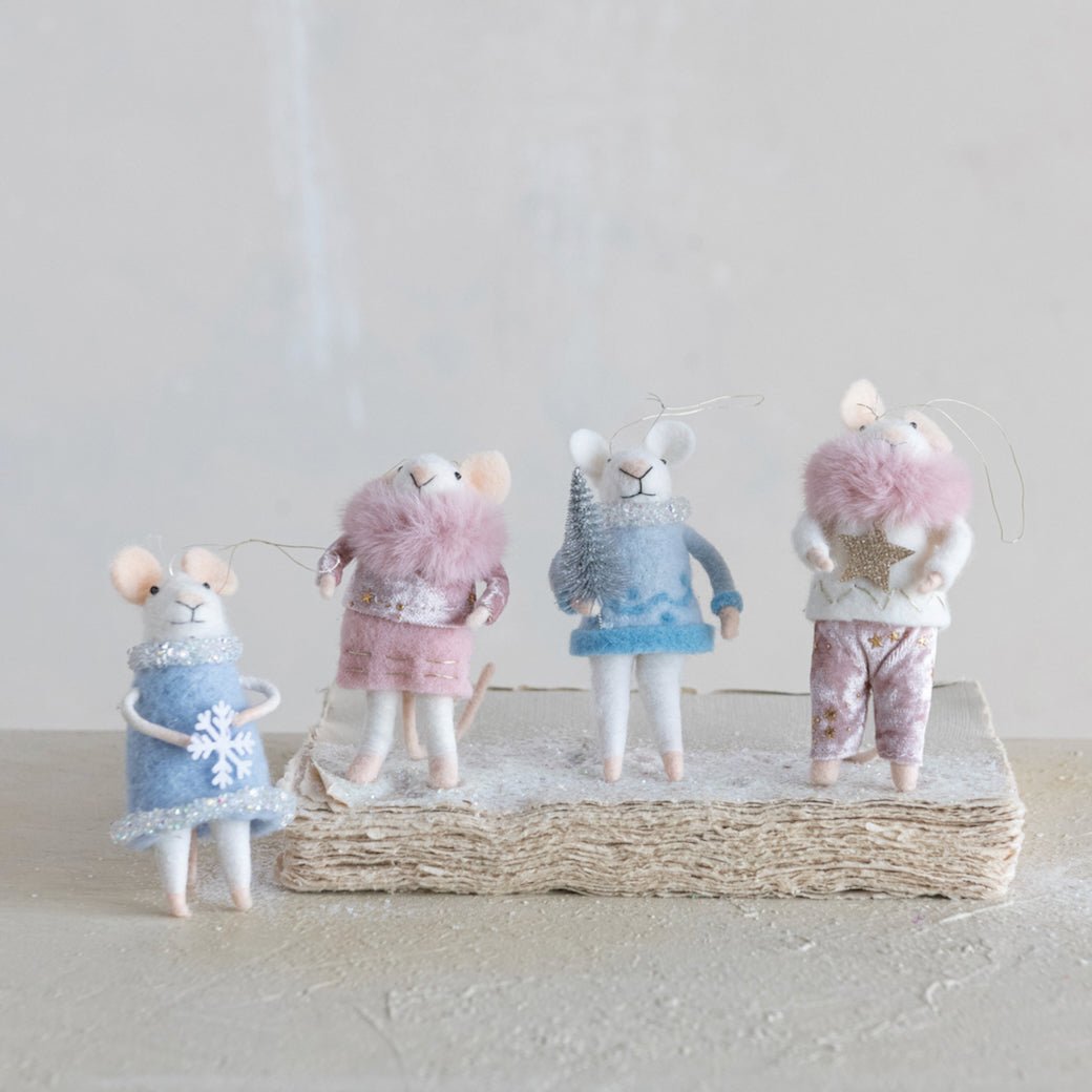 Hand - Made Felt Mouse Ornament in Fancy Winter Clothes CHOICE of Style - Marmalade Mercantile