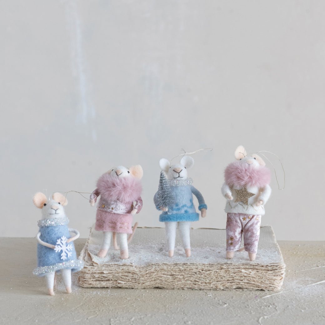 Hand - Made Felt Mouse Ornament in Fancy Winter Clothes CHOICE of Style - Marmalade Mercantile