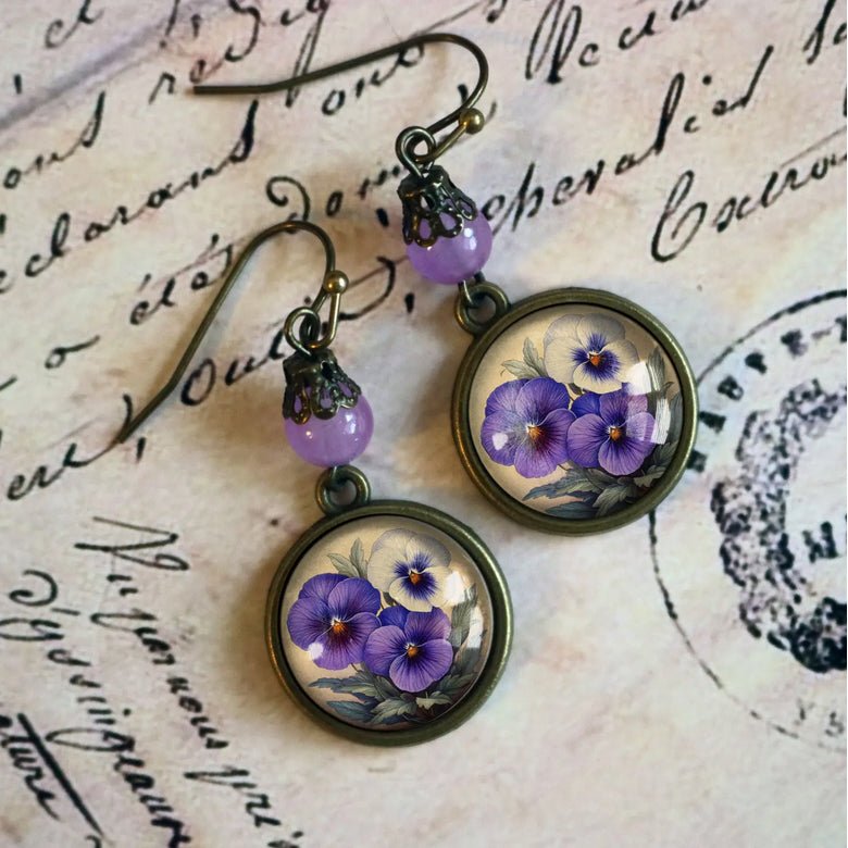 Hand - Made Springtime Pansies Earrings for Pierced Ears - Marmalade Mercantile