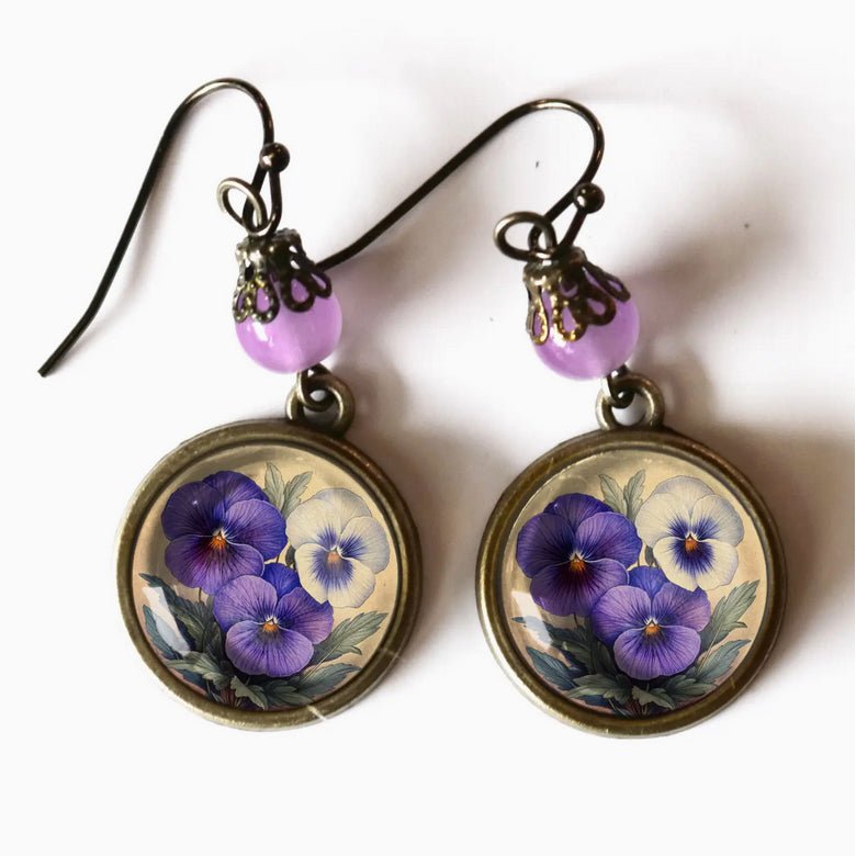 Hand - Made Springtime Pansies Earrings for Pierced Ears - Marmalade Mercantile