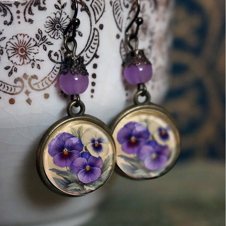 Hand - Made Springtime Pansies Earrings for Pierced Ears - Marmalade Mercantile