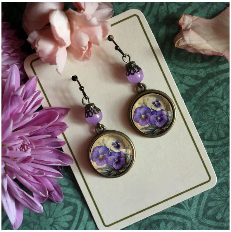 Hand - Made Springtime Pansies Earrings for Pierced Ears - Marmalade Mercantile