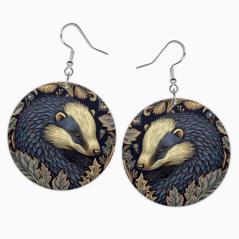 Hand - Made William Morris Badger Earrings for Pierced Ears - Marmalade Mercantile