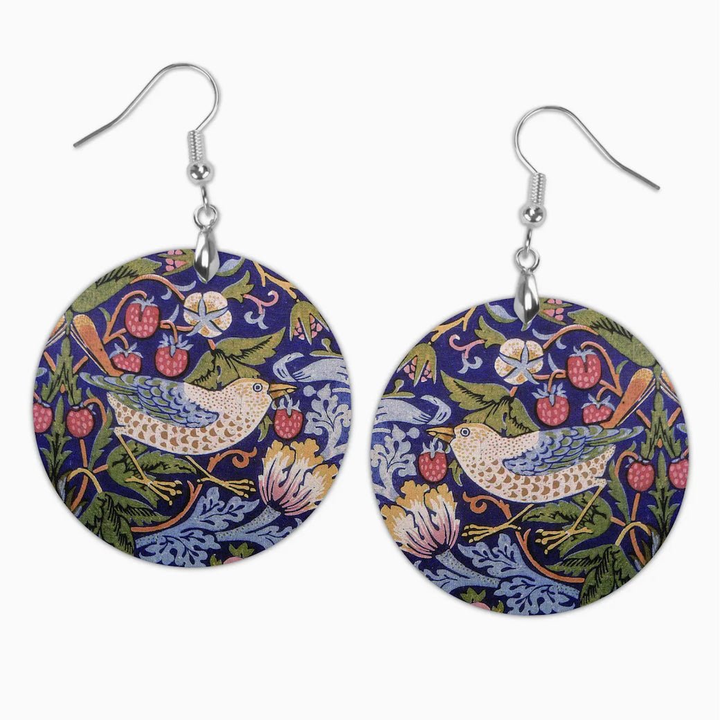 Hand - Made William Morris Earrings for Pierced Ears the Strawberry Thief Bird - Marmalade Mercantile