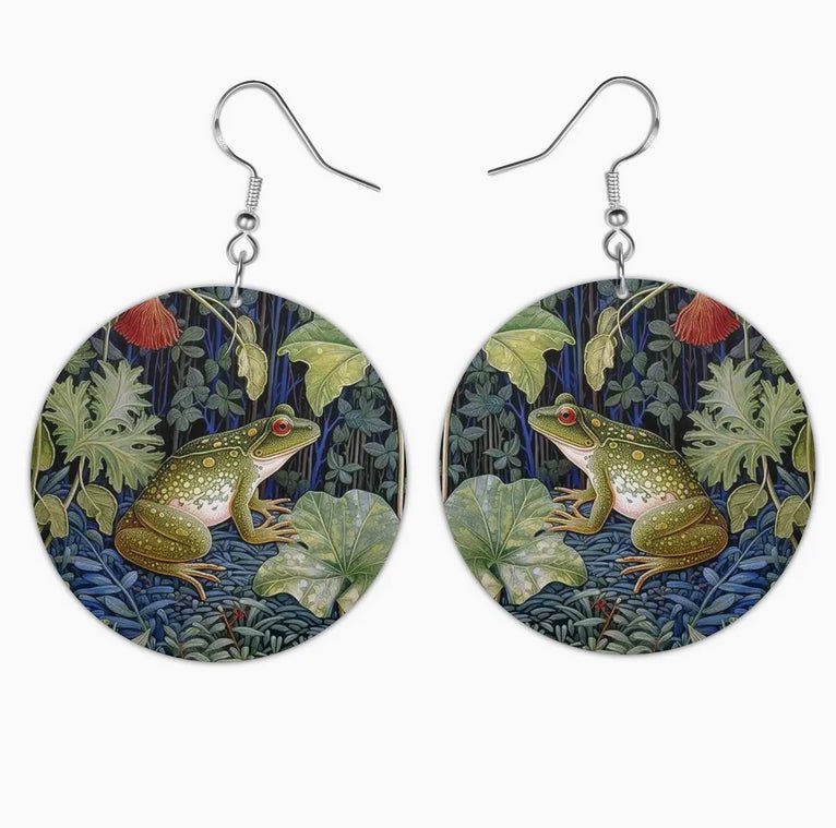 Hand - Made William Morris Frog Earrings for Pierced Ears - Marmalade Mercantile