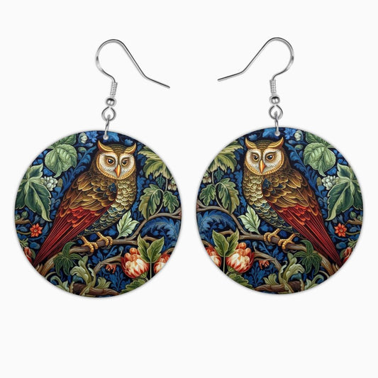 Hand - Made William Morris Horned Owl Earrings for Pierced Ears - Marmalade Mercantile