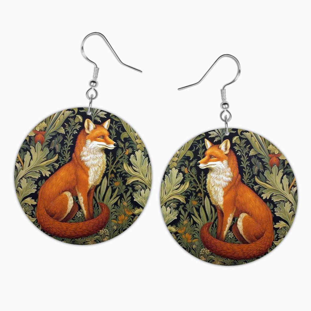 Hand - Made William Morris Red Fox Earrings for Pierced Ears - Marmalade Mercantile