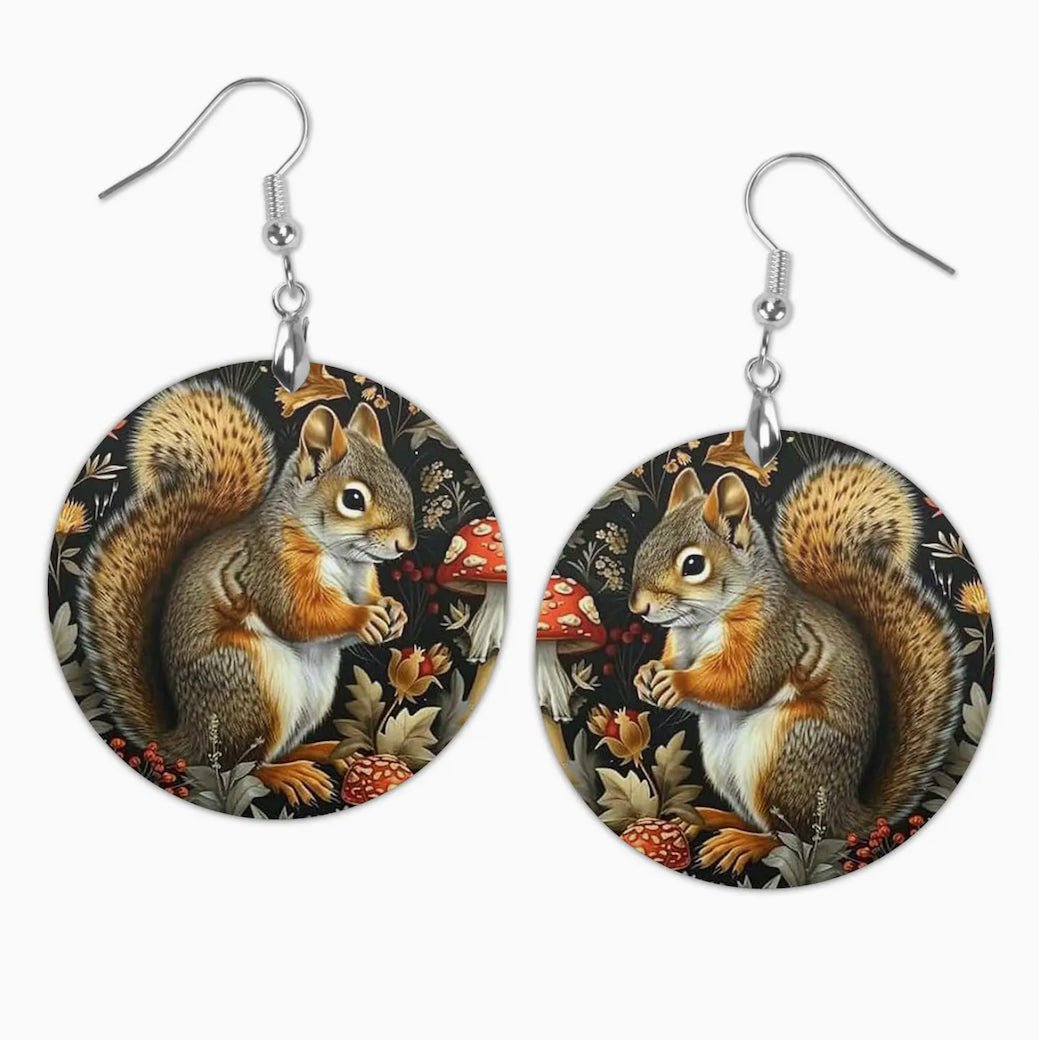 Hand - Made William Morris Squirrel Earrings for Pierced Ears - Marmalade Mercantile