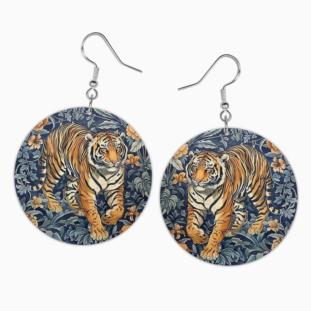 Hand - Made William Morris Tiger Earrings for Pierced Ears - Marmalade Mercantile