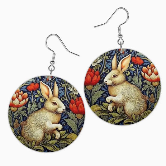 Hand - Made William Morris White Rabbit Earrings for Pierced Ears - Marmalade Mercantile