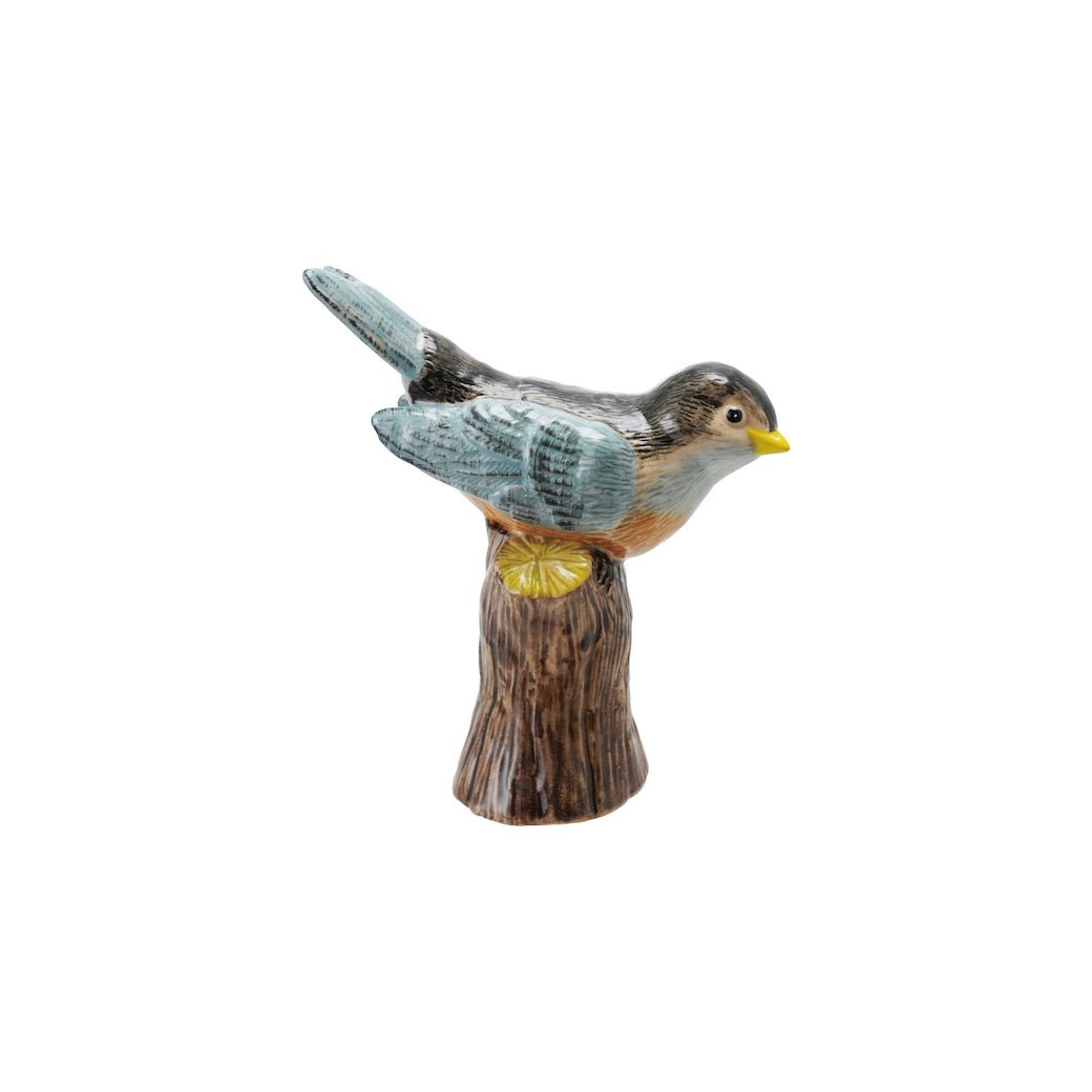 Hand - Painted Bud Vase Vintage - Style Stoneware Bird on a Log - Marmalade Mercantile