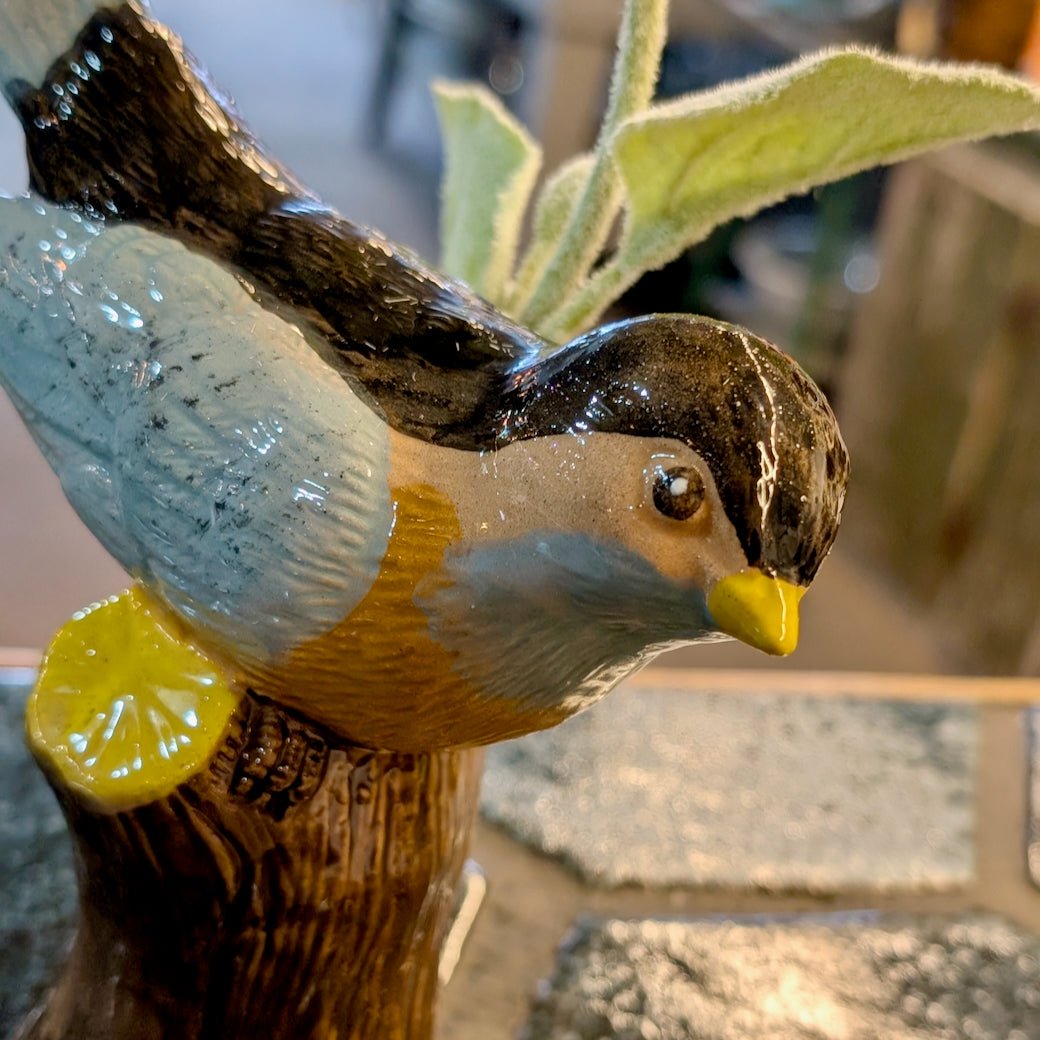 Hand - Painted Bud Vase Vintage - Style Stoneware Bird on a Log - Marmalade Mercantile