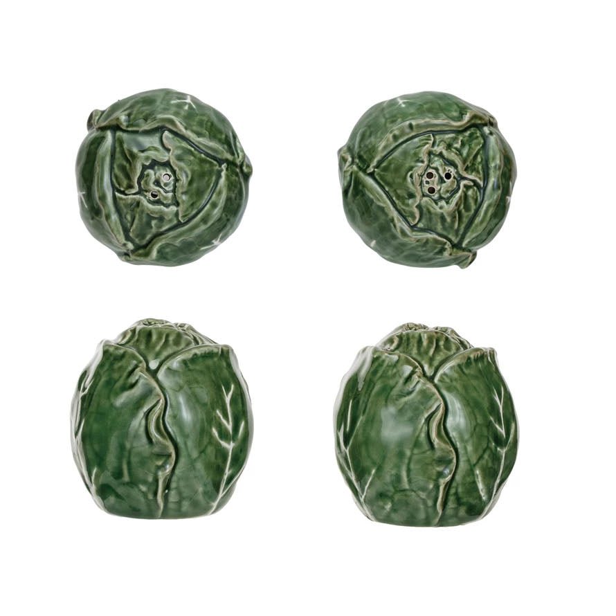 Hand - painted Cabbage - Shaped Salt &amp; Pepper Shakers - Marmalade Mercantile