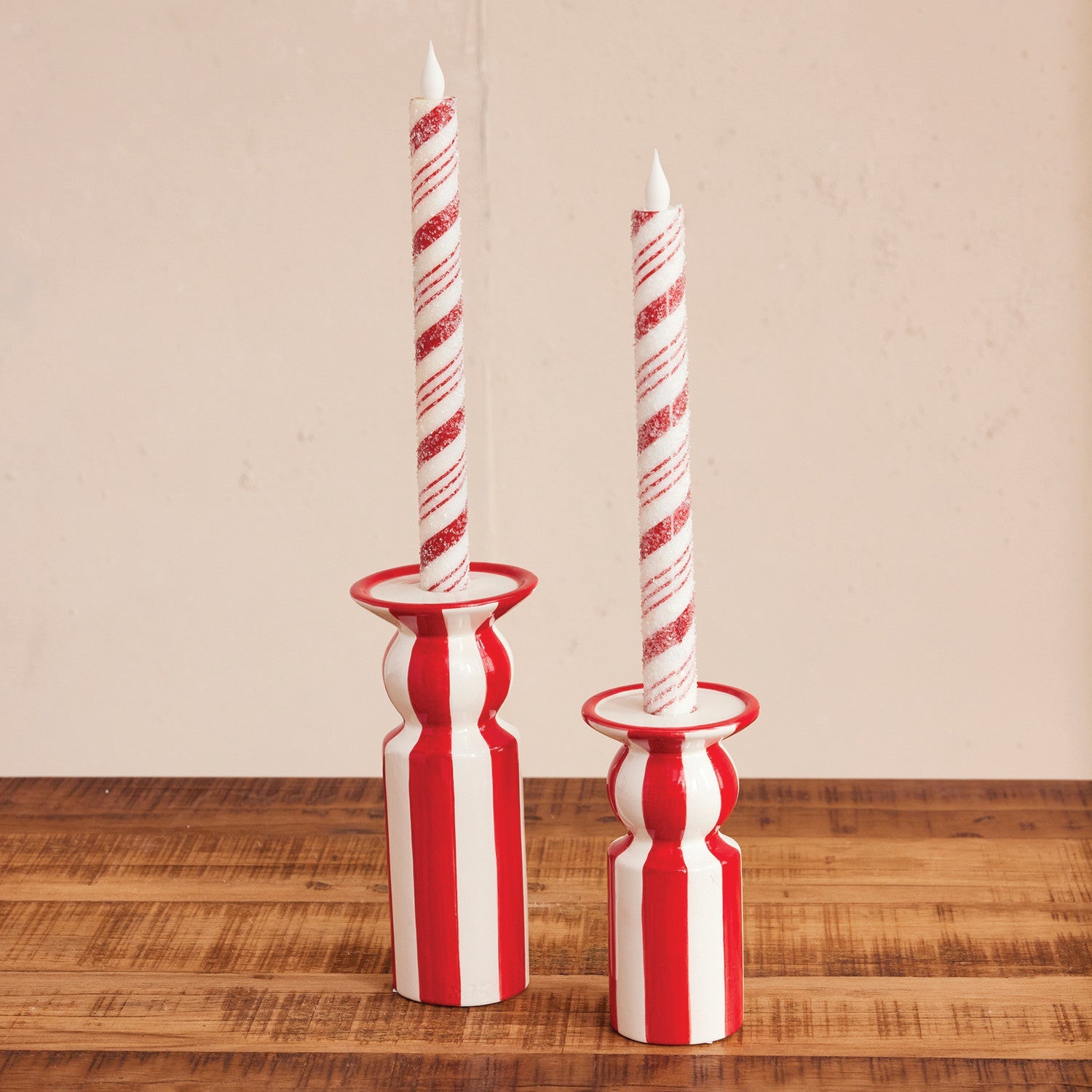 Hand - Painted Ceramic Taper Holder Red & White CHOOSE SIZE - Marmalade Mercantile