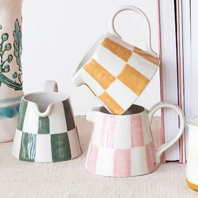 Hand - Painted Checked Stoneware Creamer CHOICE of Color - Marmalade Mercantile