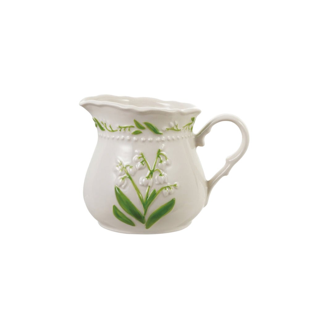 Hand-Painted Embossed Lily of the Valley Stoneware Creamer - Marmalade Mercantile