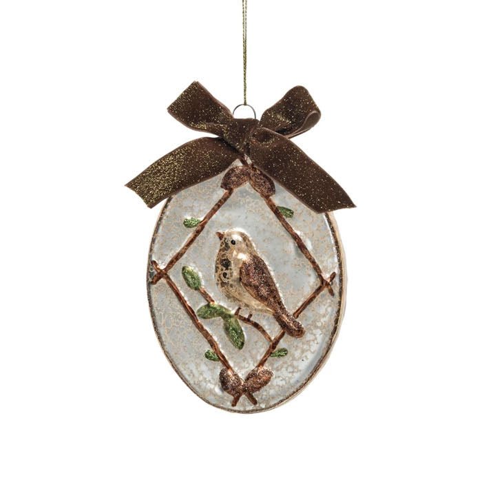 Hand - Painted Glass Bird Christmas Ornament with Velvet Ribbon - Marmalade Mercantile