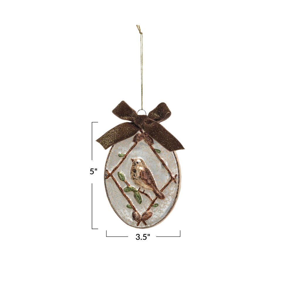 Hand - Painted Glass Bird Christmas Ornament with Velvet Ribbon - Marmalade Mercantile