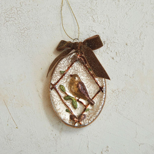 Hand - Painted Glass Bird Christmas Ornament with Velvet Ribbon - Marmalade Mercantile