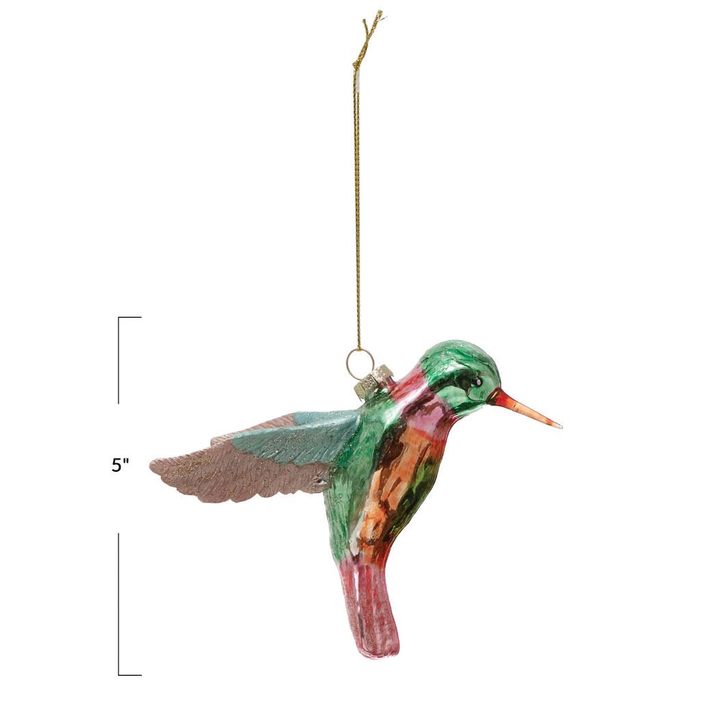 Hand - Painted Glass Hummingbird Christmas Ornament w Glitter - Marmalade Mercantile