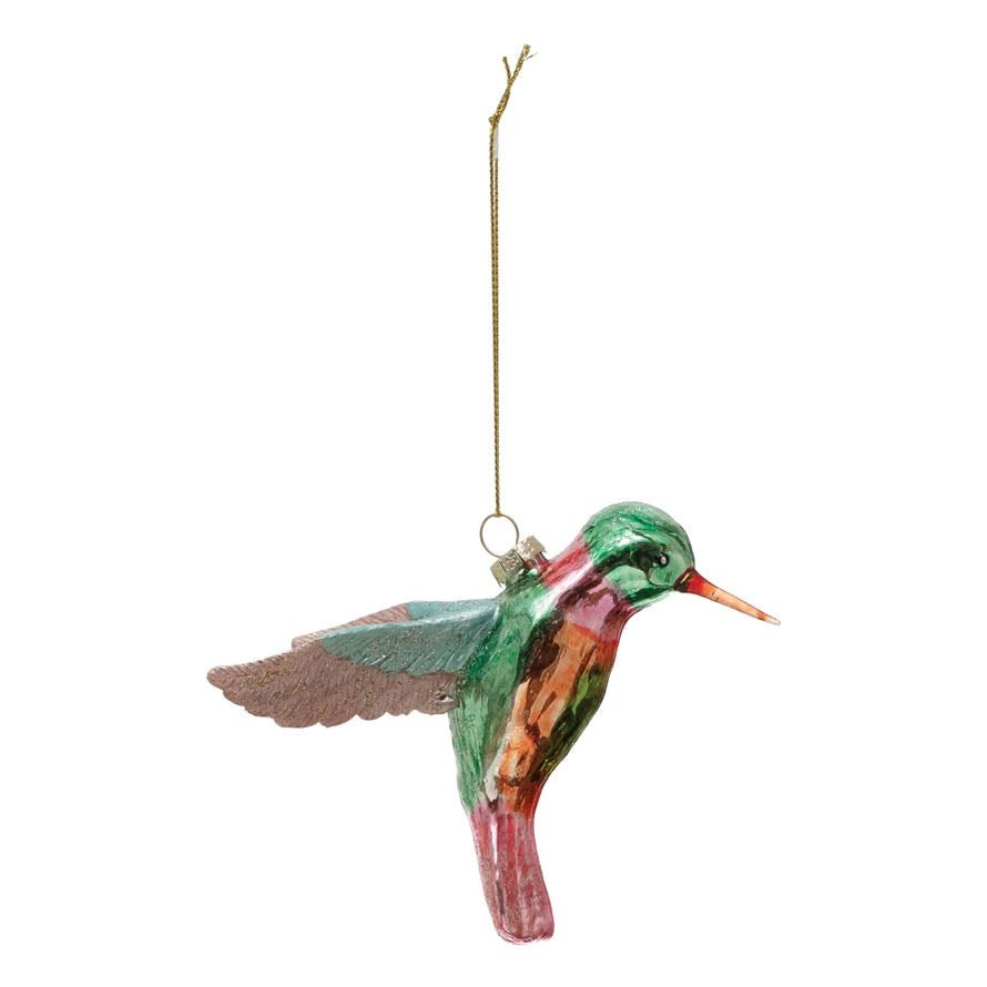 Hand - Painted Glass Hummingbird Christmas Ornament w Glitter - Marmalade Mercantile