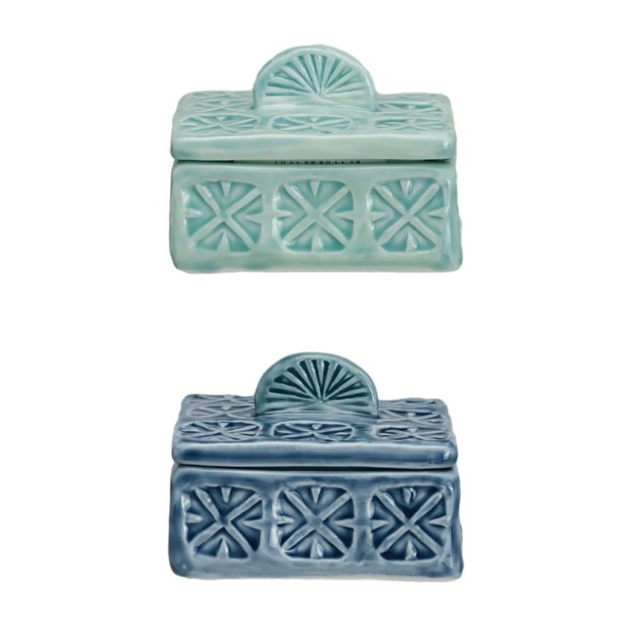 Hand - Painted Hand - Stamped Stoneware Salt Cellar w Lid CHOICE of Colors - Marmalade Mercantile