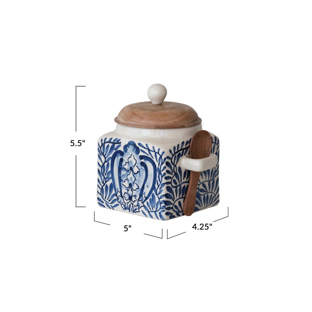Hand - Painted Stoneware Canister with Lid & Spoon - Marmalade Mercantile