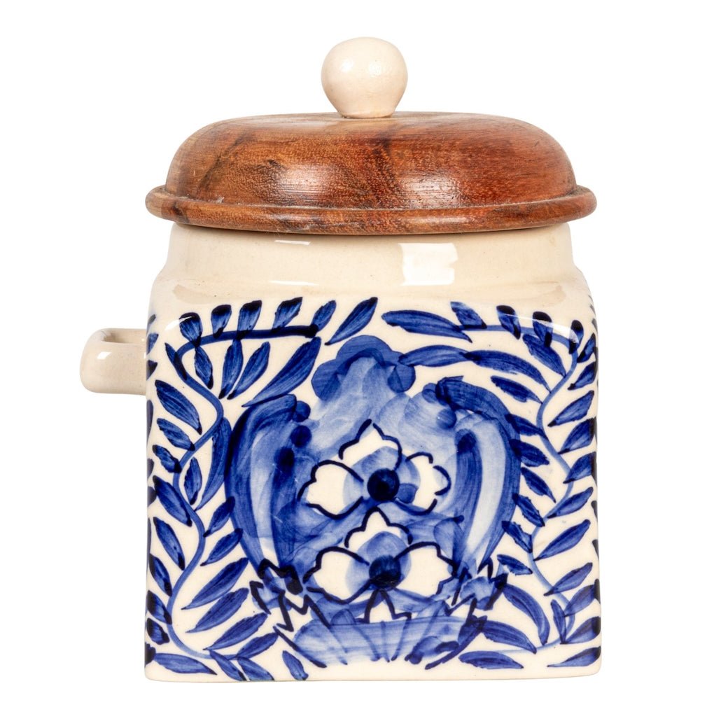 Hand - Painted Stoneware Canister with Lid & Spoon - Marmalade Mercantile