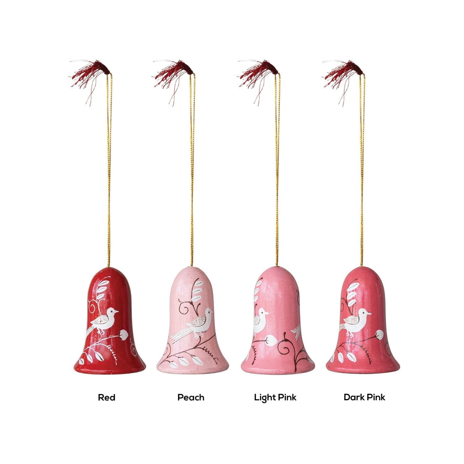 Hand - Painted Wooden Bell Ornament with Bird CHOICE of Color - Marmalade Mercantile