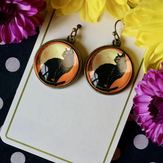 Handmade Chat Noir Black Cat Pierced Earrings - Marmalade Mercantile