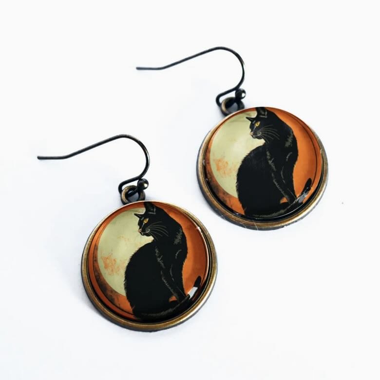 Handmade Chat Noir Black Cat Pierced Earrings - Marmalade Mercantile